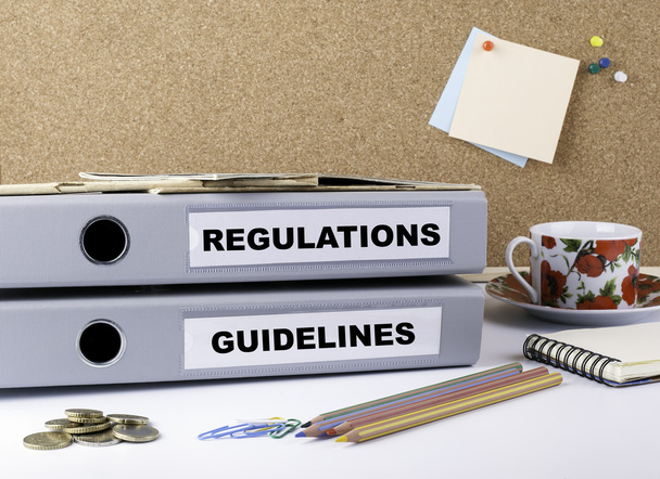 Κανονισμοί και κατευθυντήριες γραμμές - δύο φακέλους σε λευκό office des - Φωτογραφία, εικόνα