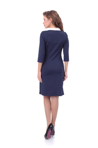 pretty young woman wearing blue office dress - Zdjęcie, obraz