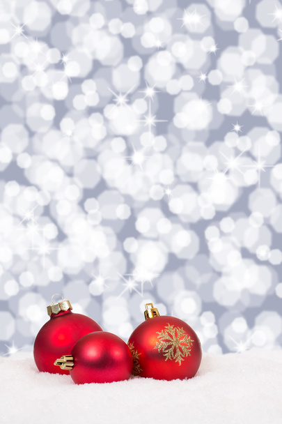 Red Christmas balls background stars decoration card - Photo, Image