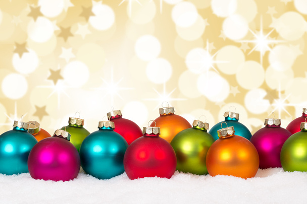 Many colorful Christmas balls background decoration stars snow w - Photo, Image