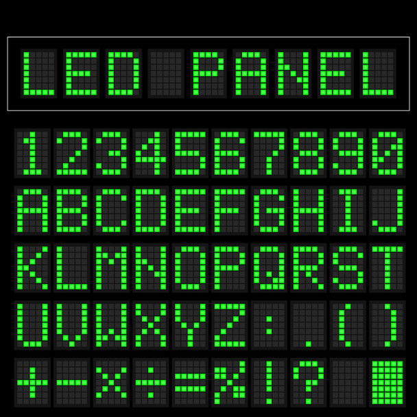 grüne digitale quadratische LED-Schriftanzeige mit Beispielpanel - Vektor, Bild