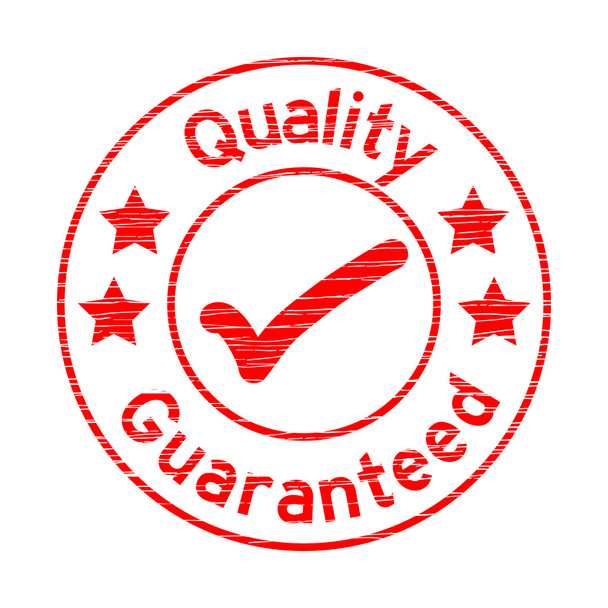 Grunge red round quality guarantee with right mark rubber stamp - Vector, Image