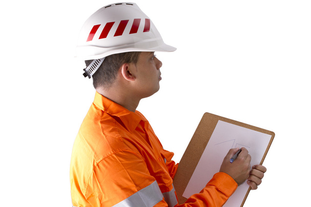 Vedoucí stavební přilbu a vysokou viditelnost košile  - Fotografie, Obrázek