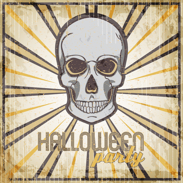 Halloween Party vintage design template for card, poster, flyer with skull. - Vetor, Imagem