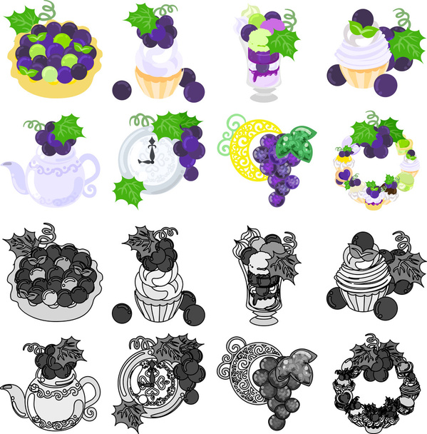 Los diversos iconos sobre las uvas
 - Vector, Imagen