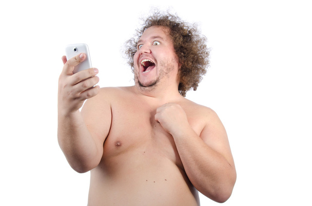 脂肪の男と selfie. - 写真・画像