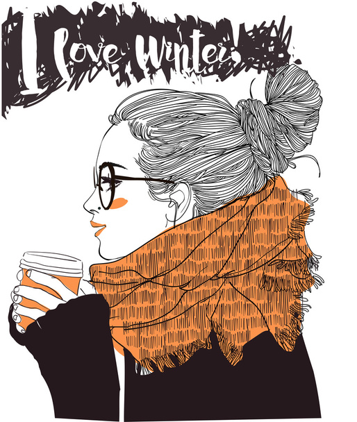 молодая красивая женщина с чашкой кофе - Вектор,изображение