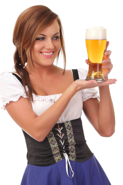 Nätti tarjoilija oluen kanssa
 - Valokuva, kuva