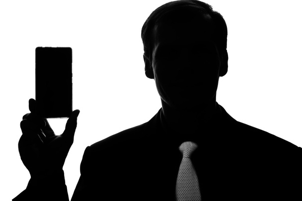 Portrait young man in suit, tie with smartphone in hand - Zdjęcie, obraz