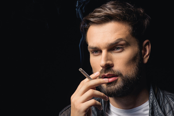Male smoke making serious decision - Foto, afbeelding