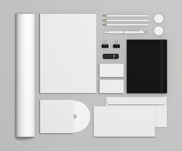Mockup 3d ilustración plantilla de marca de negocio sobre fondo gris
 - Foto, Imagen