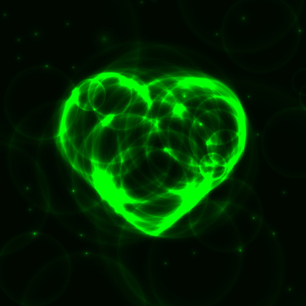 Green neon plasma laser heart on dark background - Vector, Image