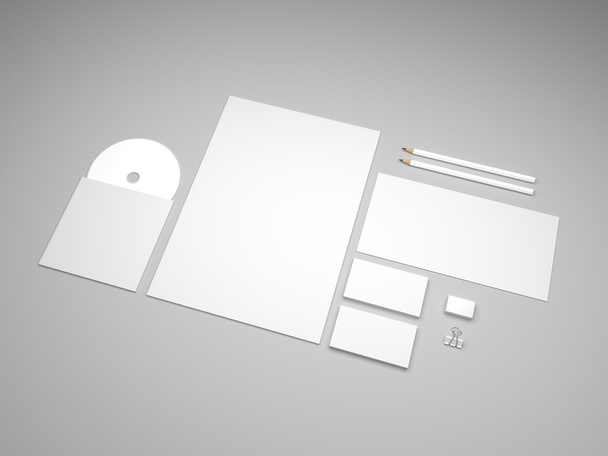 Papeterie 3D Illustration Attrappe mit Umschlag und CD-Disk - Foto, Bild