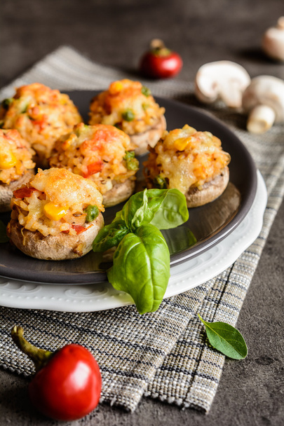 Mushrooms stuffed with rice and vegetable - Photo, Image