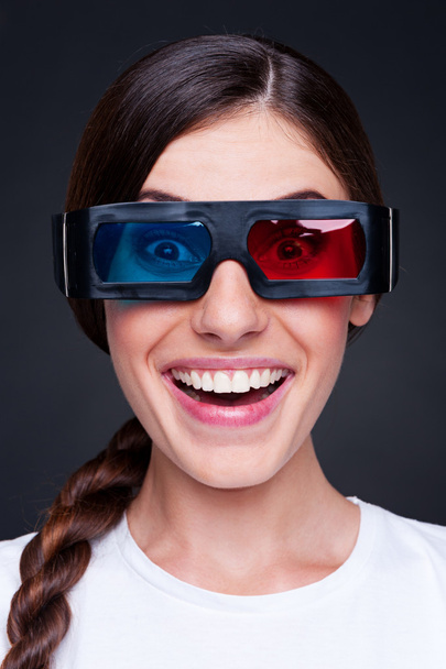 lively woman in 3d glasses - Фото, изображение