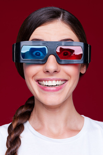 woman in stereo glasses watching film - Photo, Image