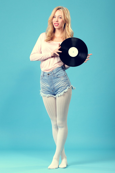 young woman with old vinyl record  - Photo, image
