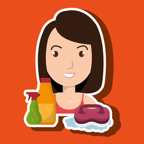 woman cartoon clear brush cleaning - Vector, Image