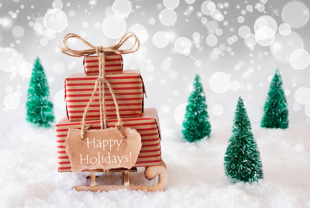 Christmas Sleigh On White Background, Happy Holidays - Foto, imagen