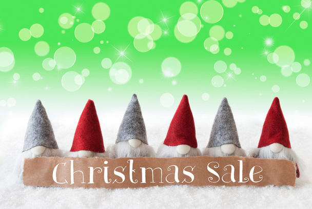 Gnomes, Green Background, Bokeh, Stars, Text Christmas Sale - Zdjęcie, obraz