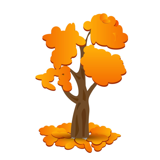A stylized drawing of a yellow autumn oak. Fallen yellow leaves illustration - Vettoriali, immagini