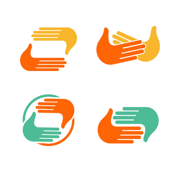 Isolated abstract clapping hands logo set. Give five logotype collection. Shaking hands sign. Greeting symbol. Positive friendly congratulating gesture icon.Photo shooting studio. Vector illustration. - Vector, Image