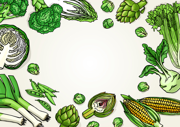 緑の野菜とフレーム - ベクター画像