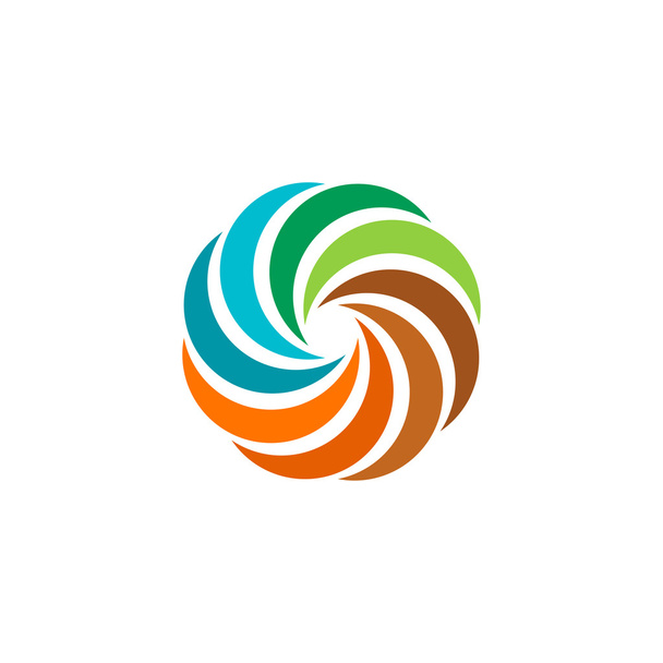 Logo de sol circular abstracto aislado y colorido. Logo arco iris de forma redonda. Torbellino, tornado e ícono de huracán. Signo espiral hipnótico espinoso. Símbolo de lente. Ilustración vectorial
. - Vector, Imagen