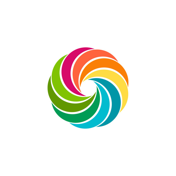 Isolated abstract colorful circular sun logo. Round shape rainbow logotype. Swirl, tornado and hurricane icon. Spining hypnotic spiral sign. Photo lens symbol. Vector  illustration. - Wektor, obraz
