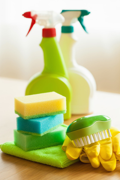 cleaning items household spray brush sponge glove - Foto, Bild