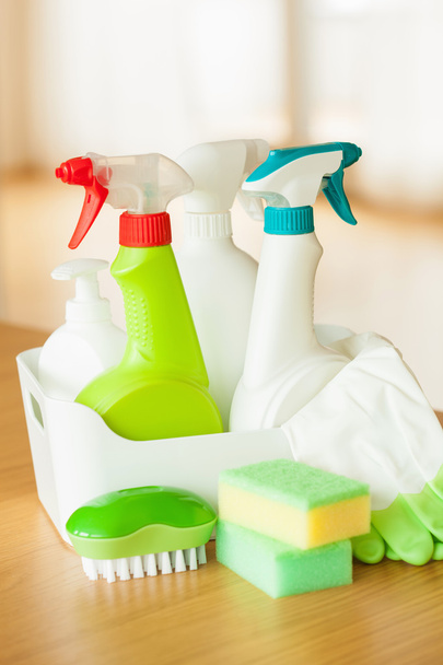 cleaning items household spray brush sponge glove - Фото, зображення