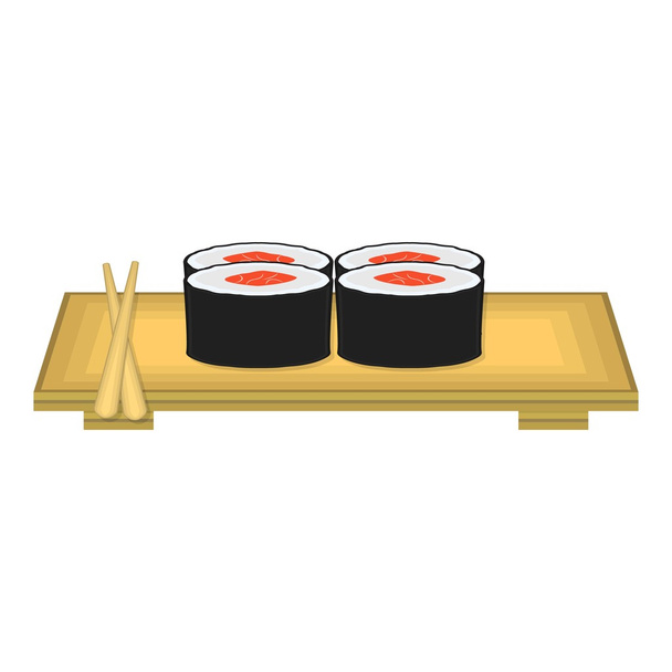 Sushi icon in cartoon style isolated on white background. Japan symbol stock vector illustration. - Wektor, obraz