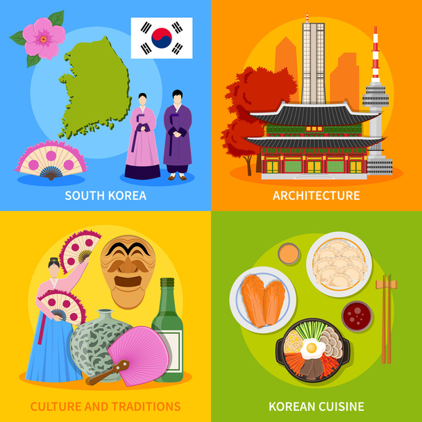 Korea Kultur 4 flache Symbole quadratisch  - Vektor, Bild