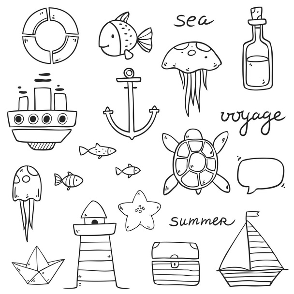 Summer sea cute icons.  - Vektör, Görsel