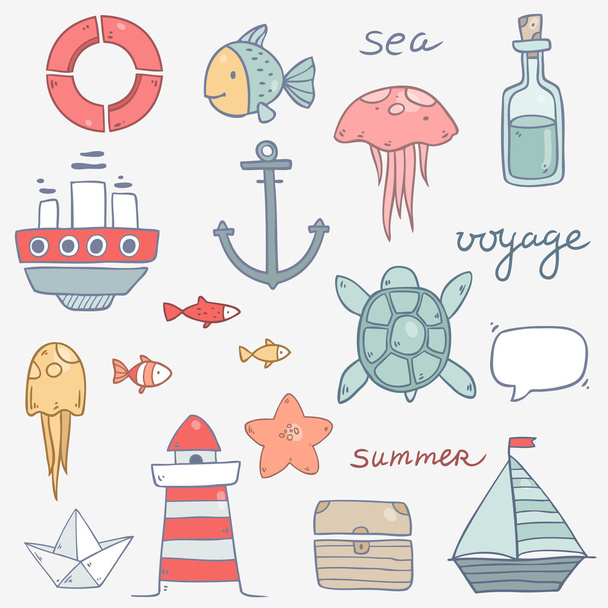 Summer sea cute icons.  - Vetor, Imagem