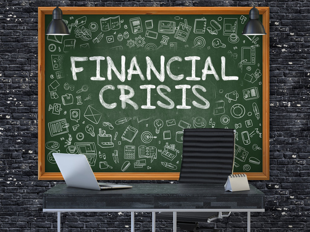 Financiële crisis op schoolbord op kantoor. 3d - Foto, afbeelding