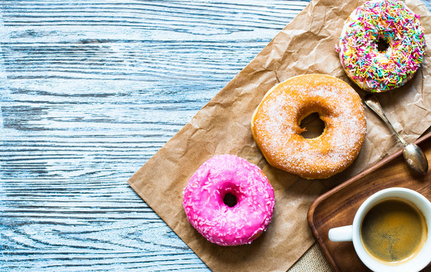 Colorful Donuts breakfast composition - Fotografie, Obrázek
