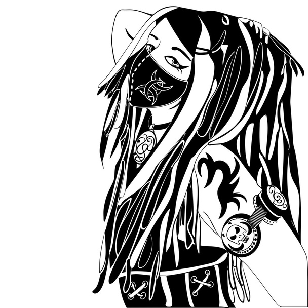 cyberpunk girl ink sketch vector - Vector, Image