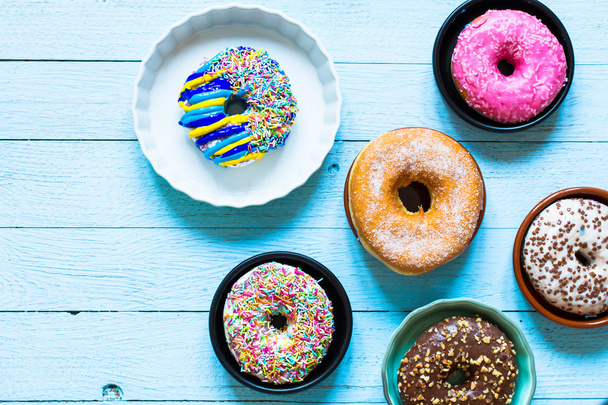 Colorful Donuts breakfast composition - Zdjęcie, obraz
