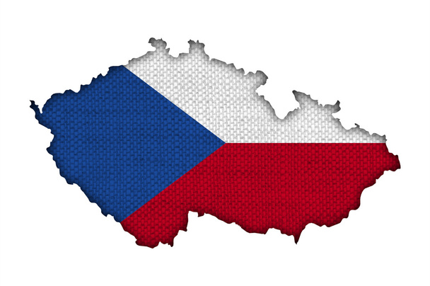 Mapa y bandera de República Checa sobre ropa blanca vieja
 - Foto, imagen