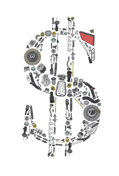 Dollar money with auto parts for car - Photo, Image
