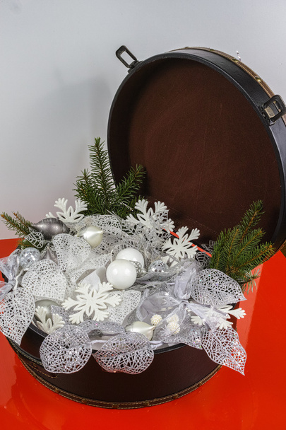 Vintage brown coffer with white christmas tree decoration - Photo, Image