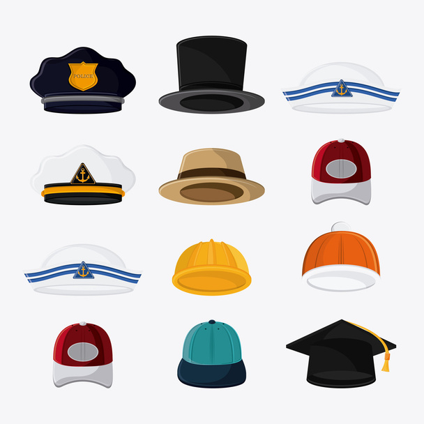 Types of hats cloth accesory - Vector, Image