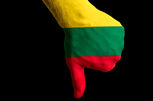 Λιθουανία εθνική σημαία αντίχειρες κάτω χειρονομία για αποτυχία έκανε πνεύμα - Φωτογραφία, εικόνα