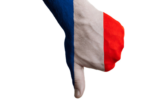 Franciaország nemzeti zászló hüvelykujj le gesztus nem készült hektár - Fotó, kép
