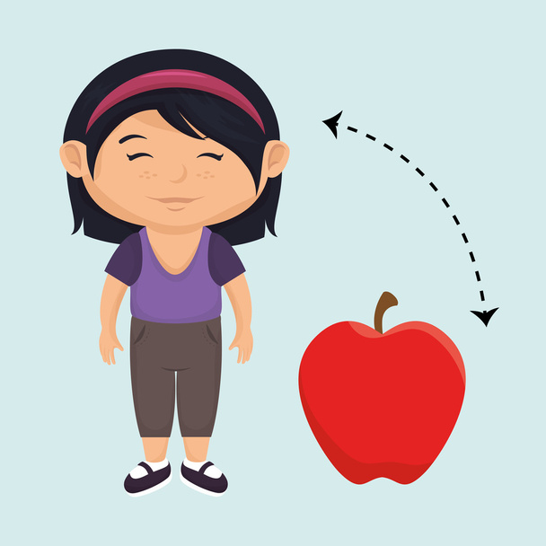 niña dibujos animados fruta manzana rojo
 - Vector, imagen