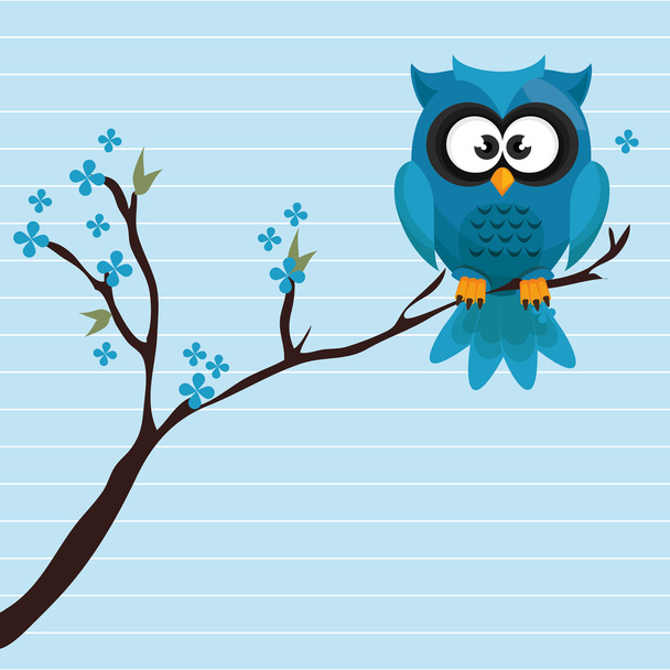 owl blue tree leaves blue - Vector, Image