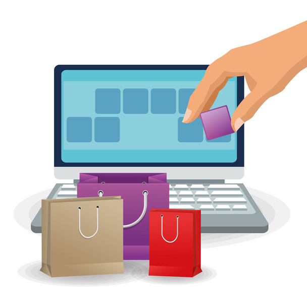 Laptop ve çanta alışveriş tasarım - Vektör, Görsel