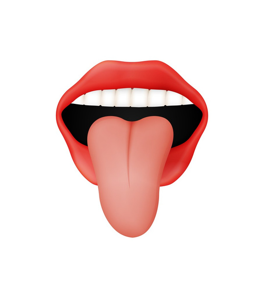 открытый рот с красными губами и торчащим языком
 - Вектор,изображение