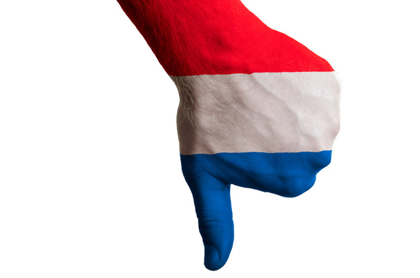 Nederland nationale vlag duim omlaag gebaar voor mislukking gemaakt w - Foto, afbeelding
